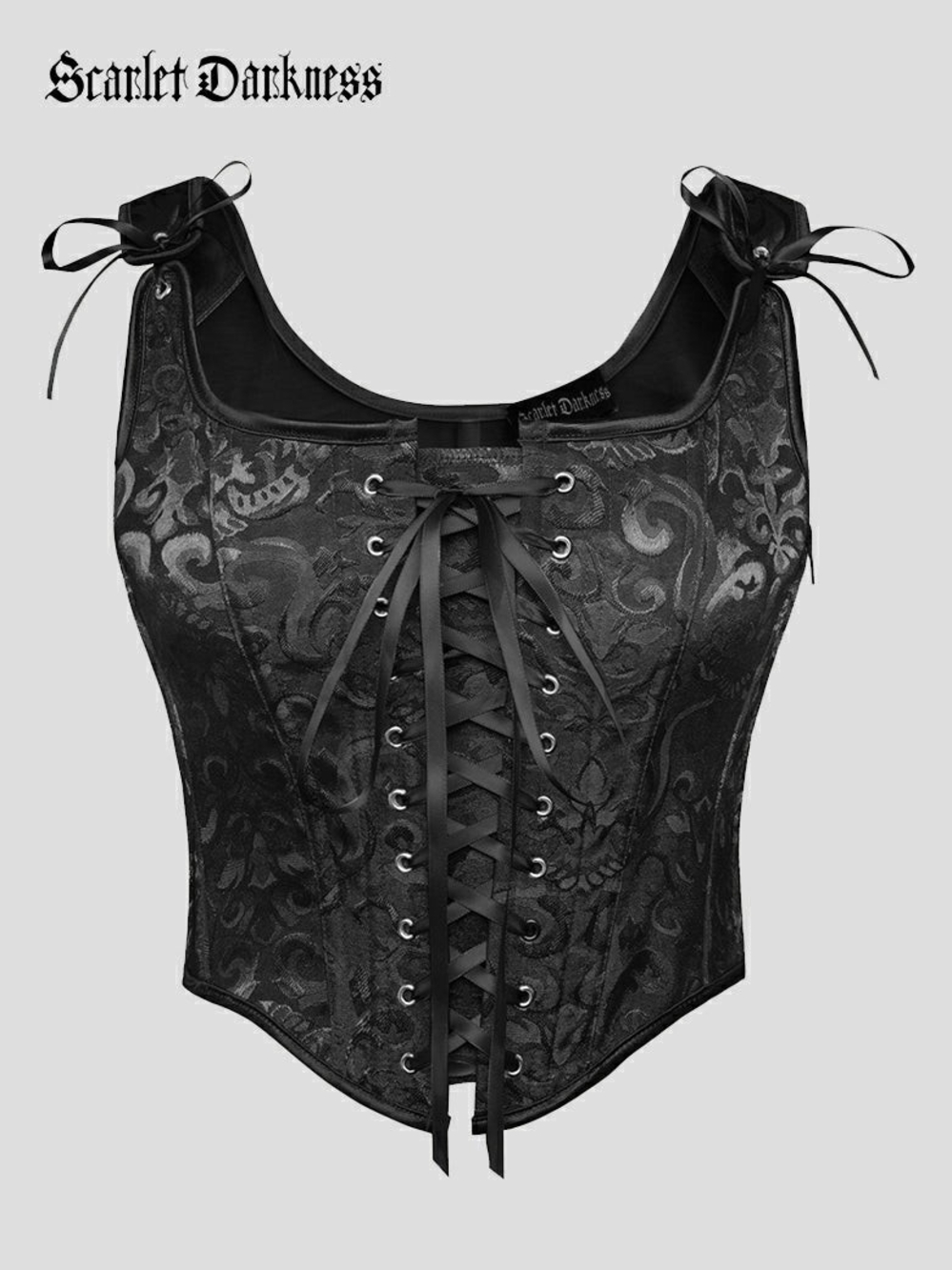 Scarlet Darkness Black Brocade Lace-Up Corset Camisole